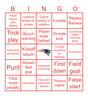 Patriots Super Bowl Bingo Card