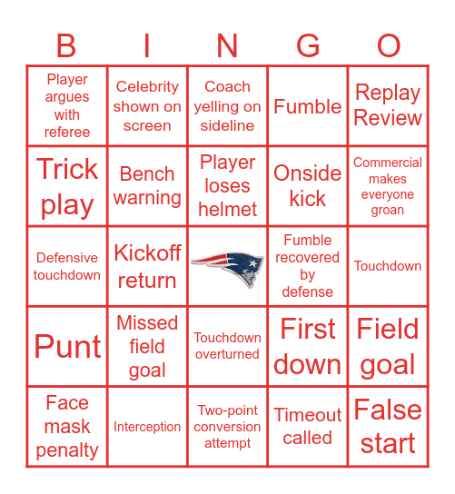 Patriots Super Bowl Bingo Card