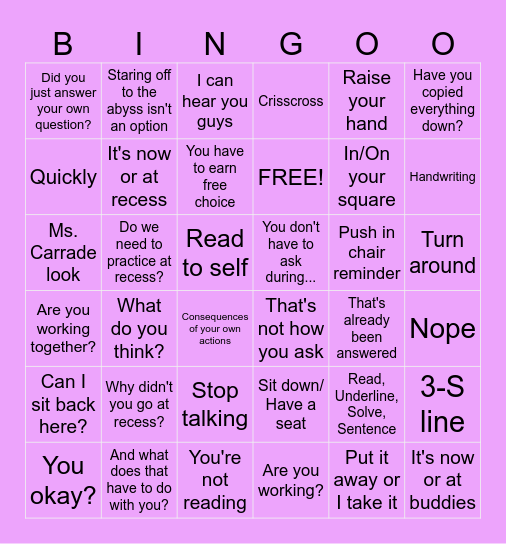 Room 19 Bingo Card