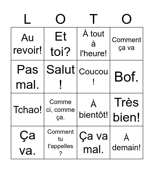 Salutations et Introductions Bingo Card