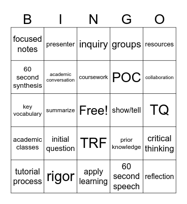 Tutorial Bingo Card