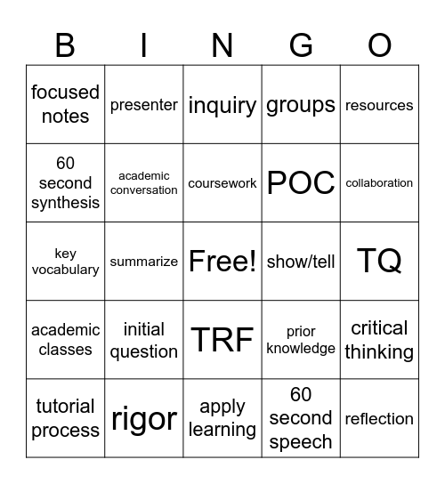 Tutorial Bingo Card