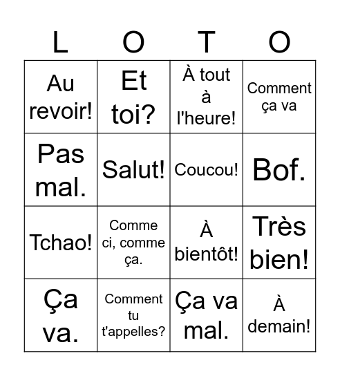 Salutations et Introductions Bingo Card