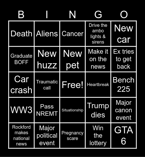 2026 Bingo Card Bingo Card