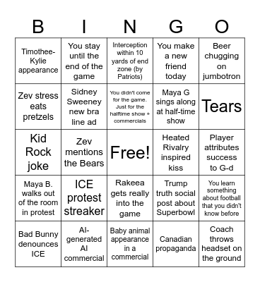 Superbowl Smash Bingo Card