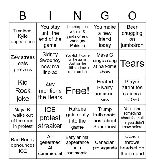Superbowl Smash Bingo Card