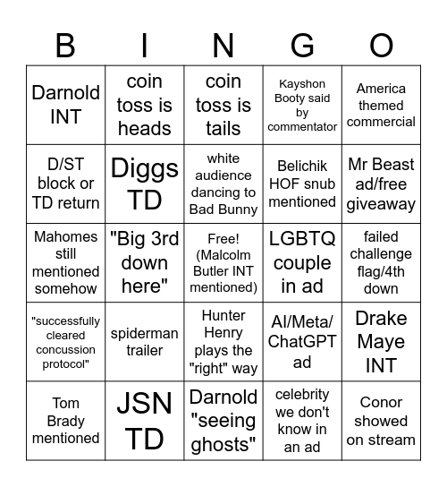 super bowl 60 bingo Card