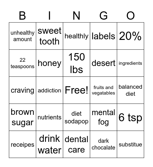 Sugar Bingo Card