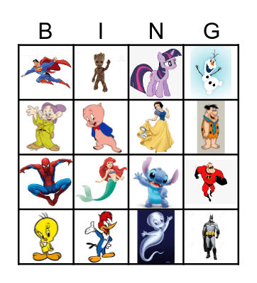 Cartoon Bingo Card