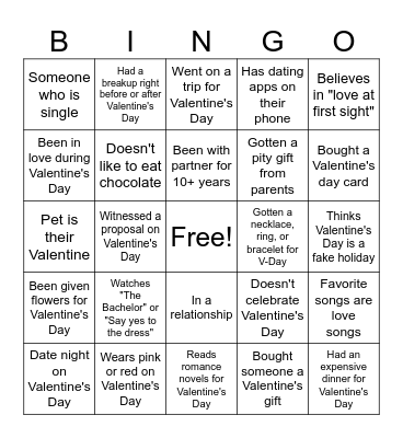 Valetine's Day Bingo Card