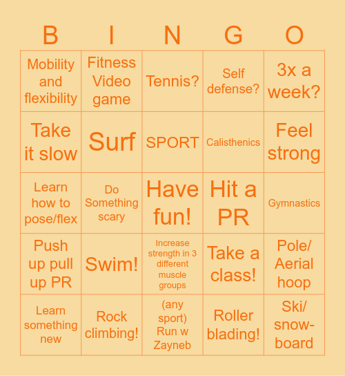 Gymbo Bingo Card