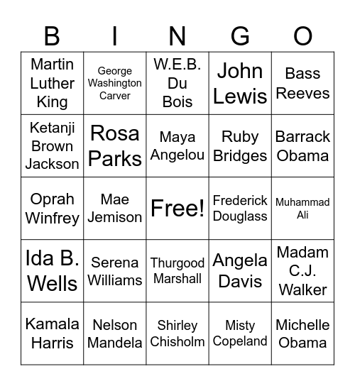 Black History Month Bingo Card
