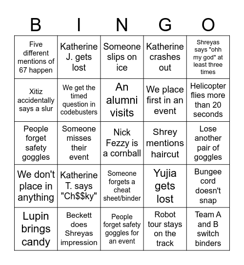 Scioly Harvard Bingo Card