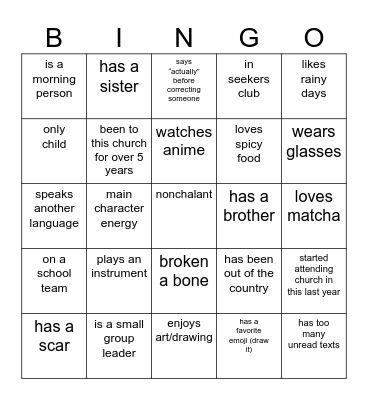 HS FNF Bingo Card