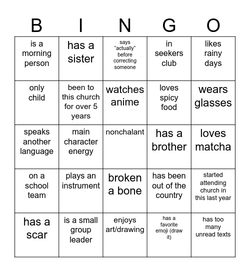 HS FNF Bingo Card
