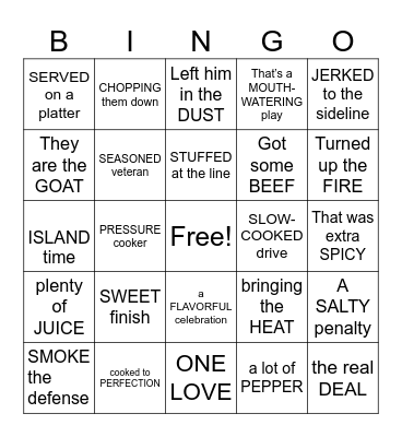 JamRock Jerk Spot Bingo Card