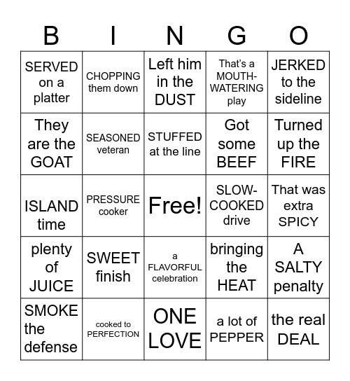 JamRock Jerk Spot Bingo Card