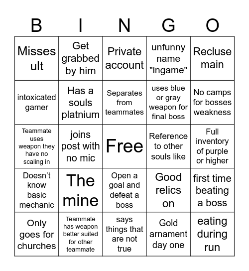 Elden Ring: Nightreign Bingo Card