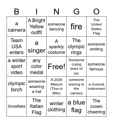 Opening Ceremonies Bingo Card