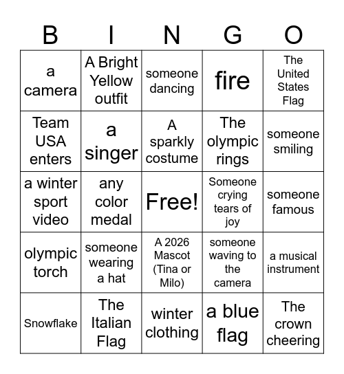 Opening Ceremonies Bingo Card