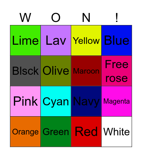 Colour Bingo Card