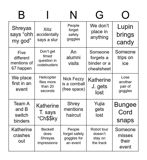 Harvard Scioly Bingo Card