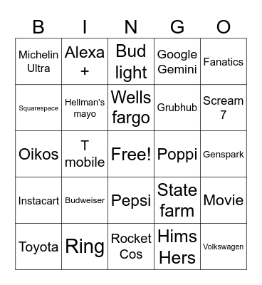 Super Bowl 2026 Bingo Card