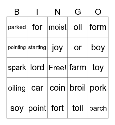 oi, oy, or, ar Bingo Card