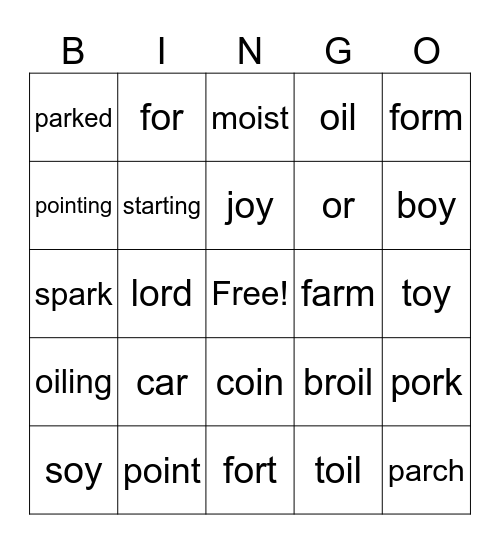 oi, oy, or, ar Bingo Card