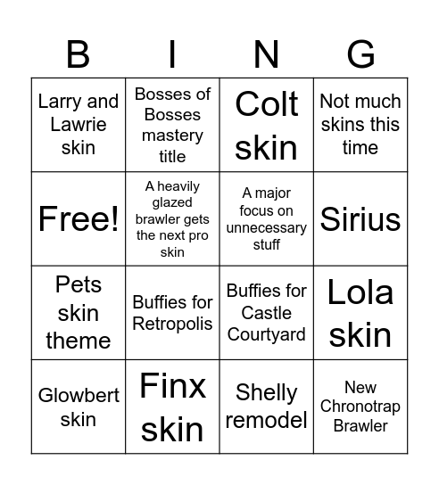 Brawl Talk Bingo Card
