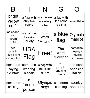 Opening Ceremony Bingo Card