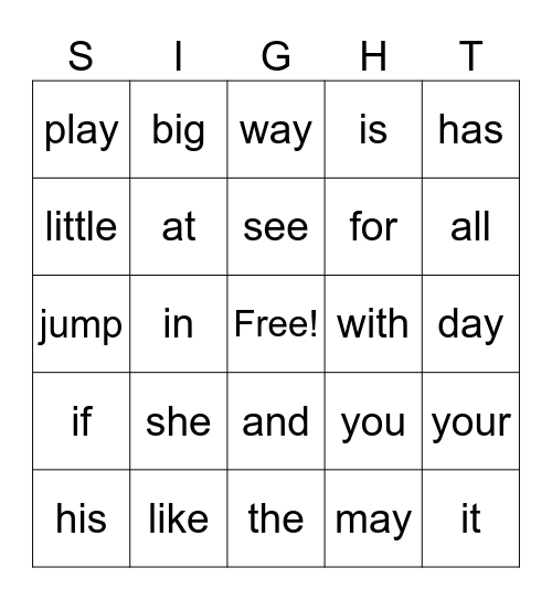 Sight Word 2 Bingo Card