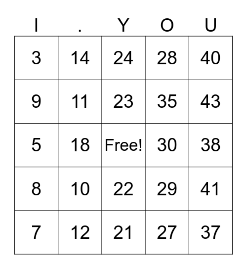 I Love You Bingo Card