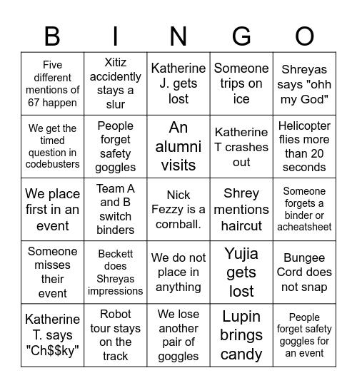 Harvard Scioly Bingo Card