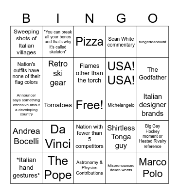 Winter Olympics Bingo Card