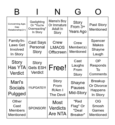 SRRS Bingo Card