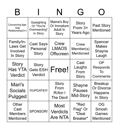 SRRS Bingo Card
