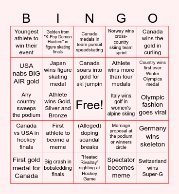 Olympics (Toronto Star Replica) Bingo Card