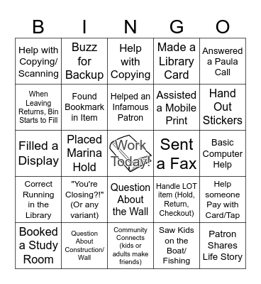 Pre-Closure North Point Library Bingo Card