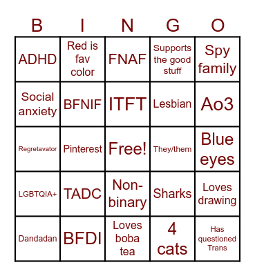 Me ^^ Bingo Card