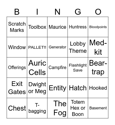 Dead by Daylight Bingo Card