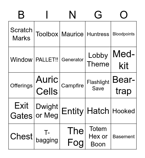 Dead by Daylight Bingo Card