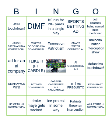 Super Bowl LX Bingo Card