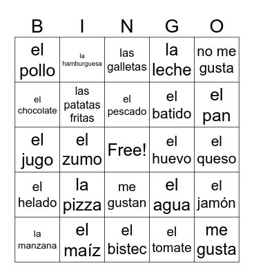 La Comida Bingo Card