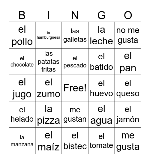 La Comida Bingo Card