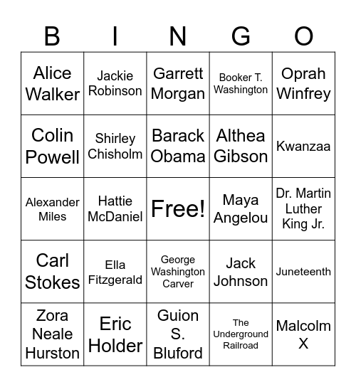 Black History Bingo Card