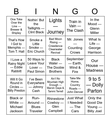 Music Bingo Card