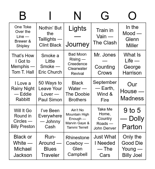 Music Bingo Card