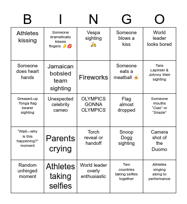 2026 Winter Olympics Bingo Card