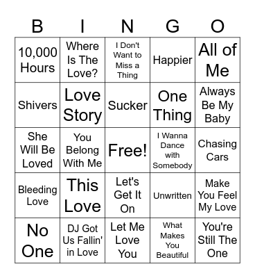 Valentine's Day Music Bingo Card